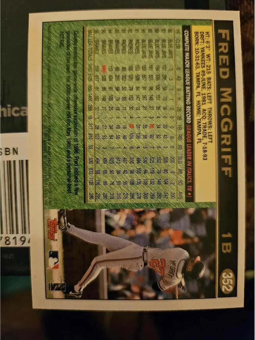 Fred McGriff - HOF - 1997 Topps #352 - Braves - RAW mint - Picture 2 of 2